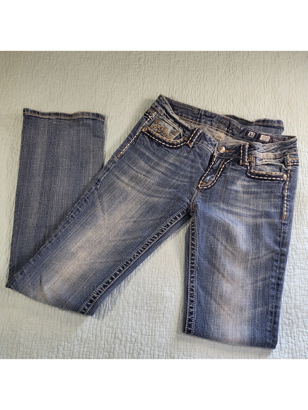 Miss Me "Irene" Women's Boot Cut Jeans Size 31 Embellished Pockets
